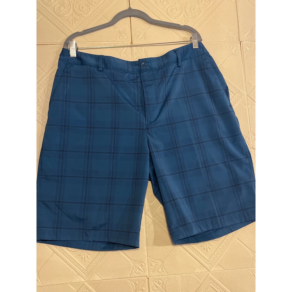 Under Armour Mens Blue Plaid Golf Shorts Size 36 Performance Stretch Flat Front